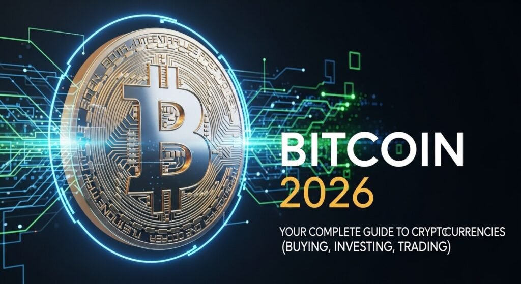 البيتكوين 2026 - عملة بيتكوين ذهبية مع رسم بياني يظهر التقلبات
