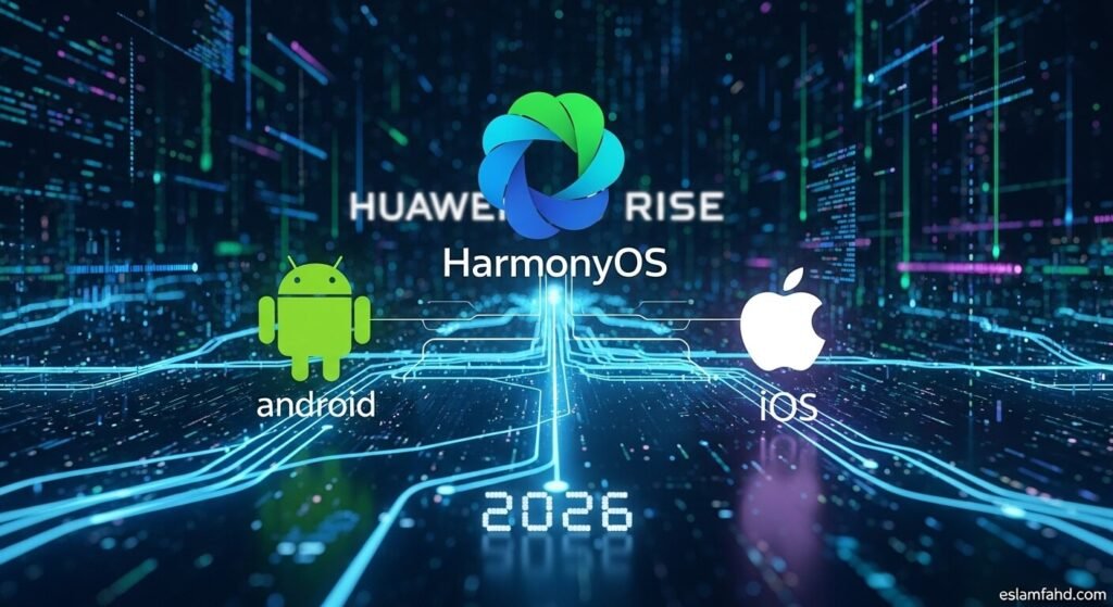 مقارنة بين نظام HarmonyOS من هواوي وأندرويد وiOS في حرب أنظمة التشغيل العالمية 2026.