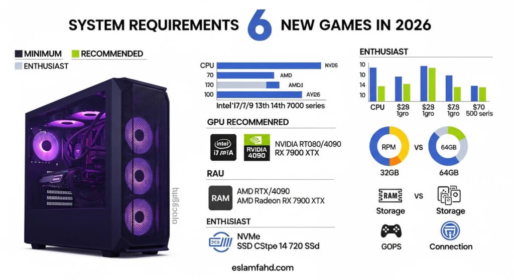 متطلبات تشغيل الألعاب الجديدة 2026 – مواصفات PC لـ GTA 6 والألعاب الكبرى
