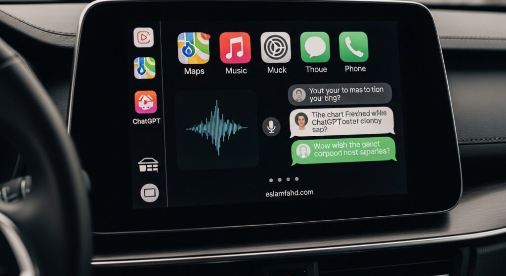 واجهة تطبيق ChatGPT على Apple CarPlay 2026 في سيارة حديثة